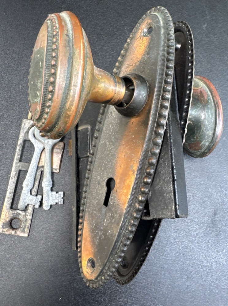 Sargent Bronze Beaded Edge Passage Set Oval Knobs & Plates Original Key