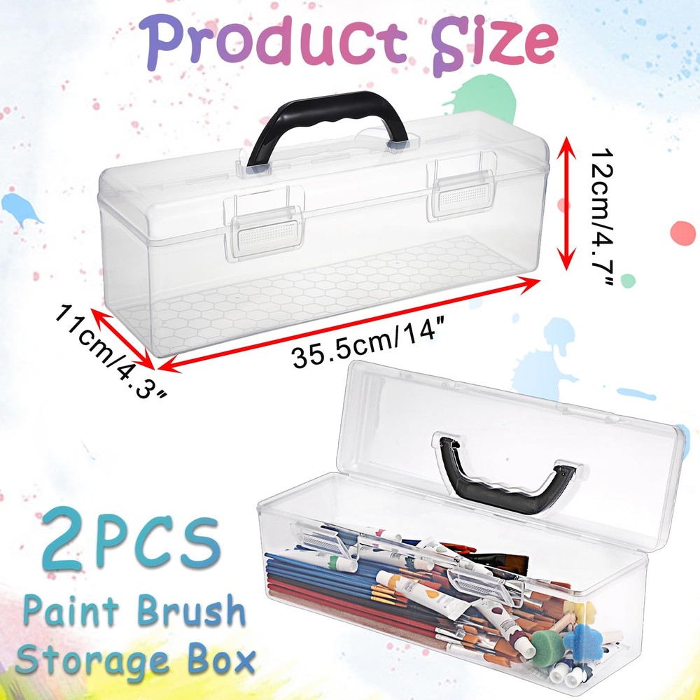 BTSKY 2 Pack Clear Plastic Painting Brush Container with Black Handle, Portab...
