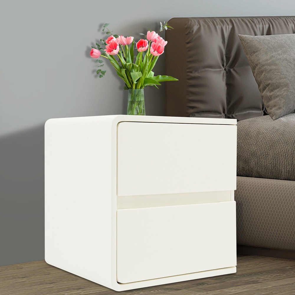 2-Drawer Minimalist Bedside Table, Nightstand with Microfibre Leather Wrap
