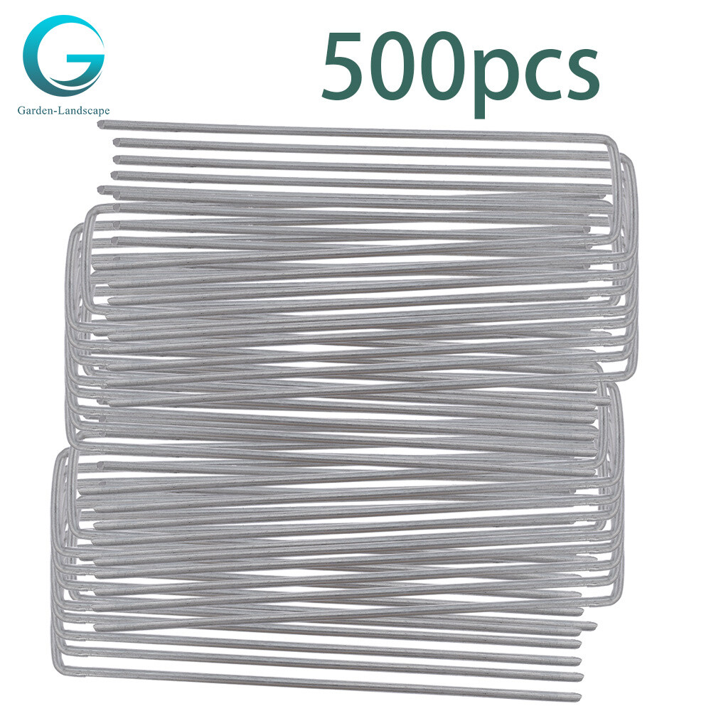 500 Pack U-Pin Garden Stakes Galvanized Landscape Sod Staples 11 Gauge 6 Inch