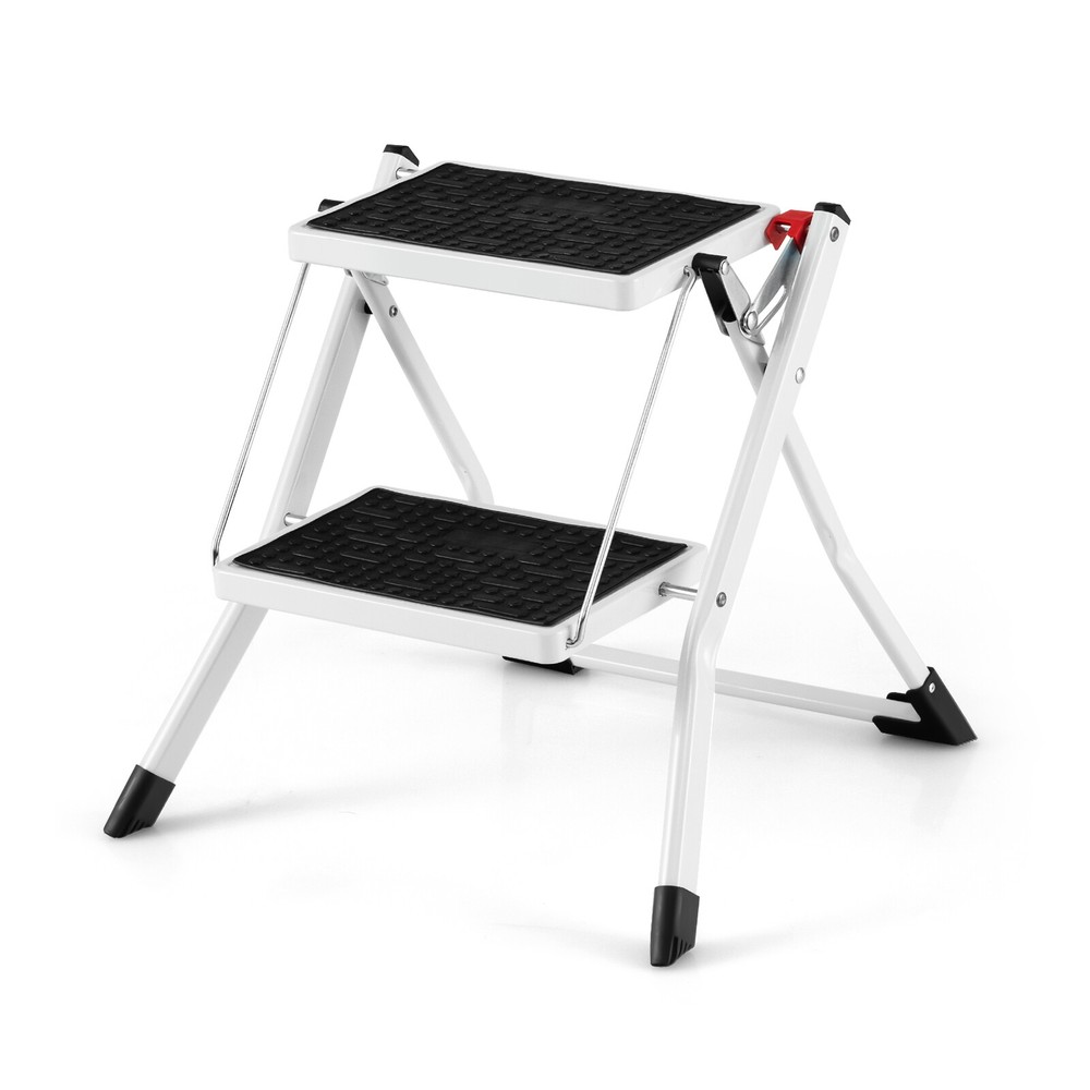 2-Step Ladder Lightweight Folding Step Stool Heavy Duty Metal Stepladder Kitchen