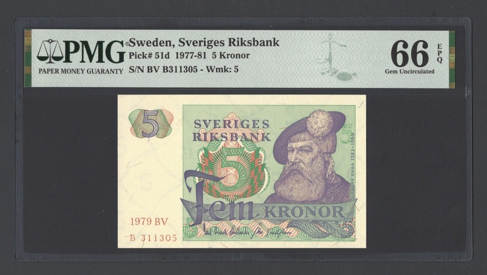 Sweden 5 Kronor 1979 P51d Uncirculated Grade 66