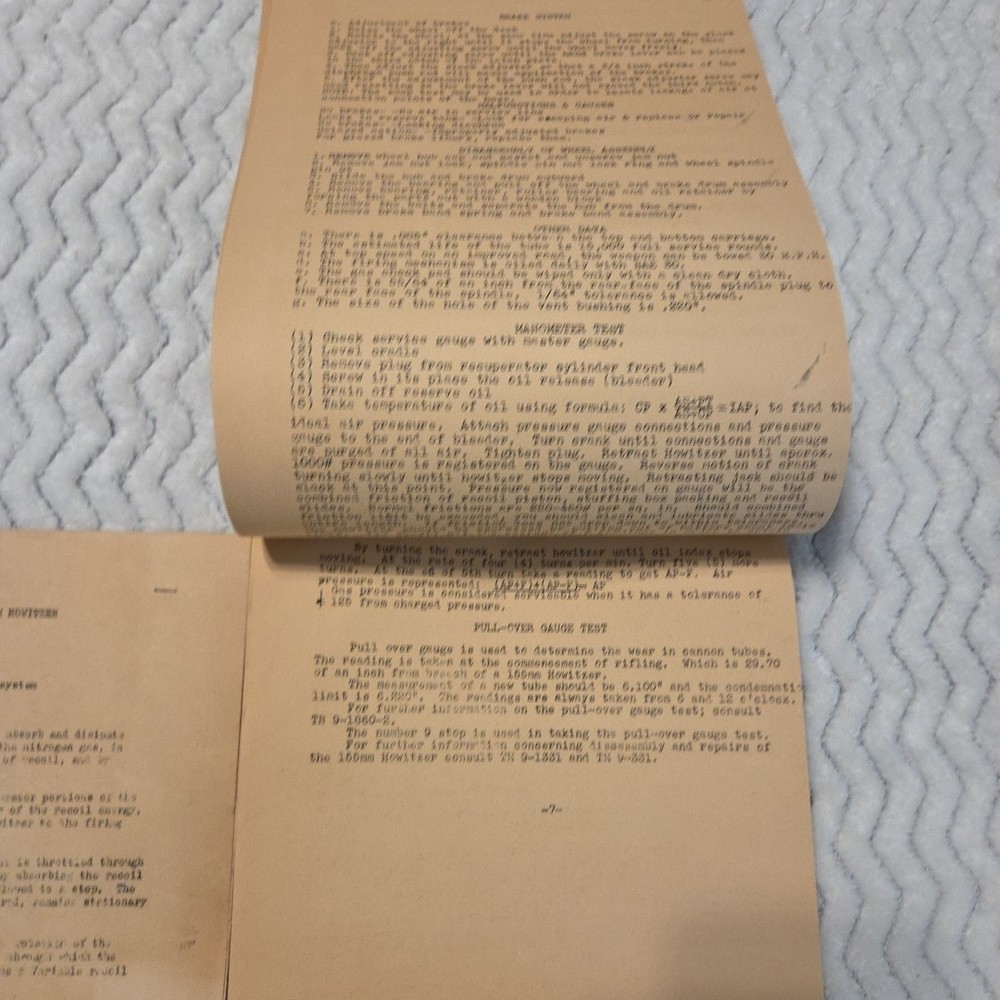 WW2 Navy Ship Document 155mm Howitzer Pertinent Data Sheet USMC