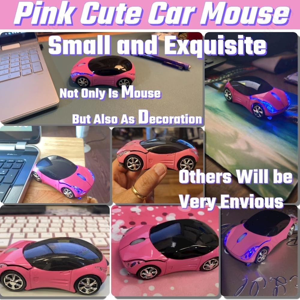 Pink Wireless Car Mouse 2.4G Wireless with USB Receiver Optical Mouse Fun