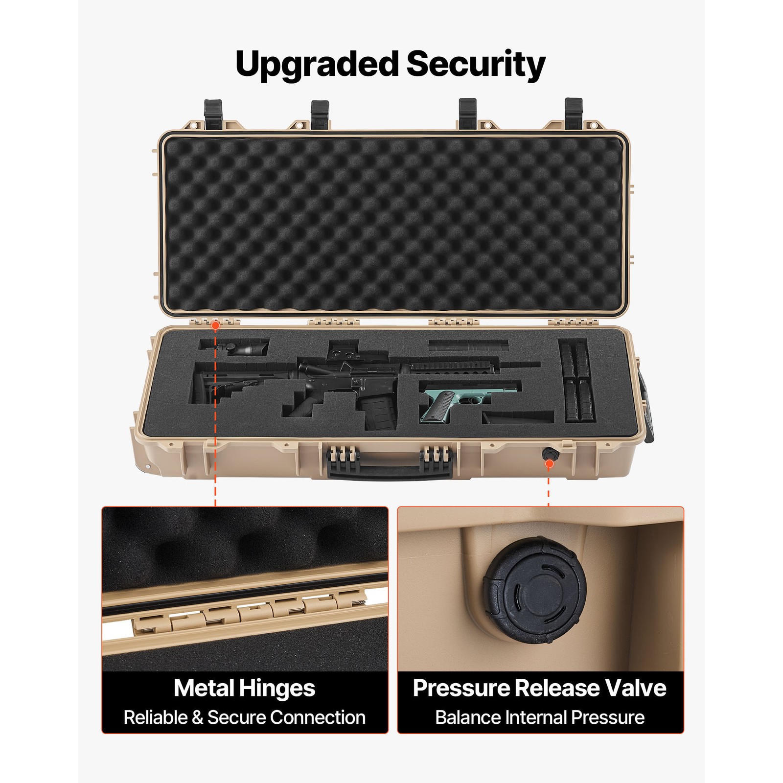 Uimoso Hard Rifle Case IP67 Waterproof Rifle Storage Case w/ Pre-cut Foam Khaki