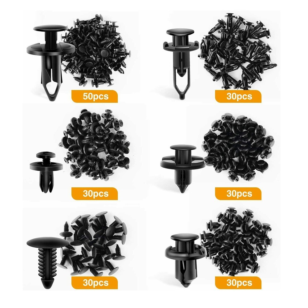 200 Pcs Bumper Fastener Rivet Plastic Clips 6 Size Retainer Push