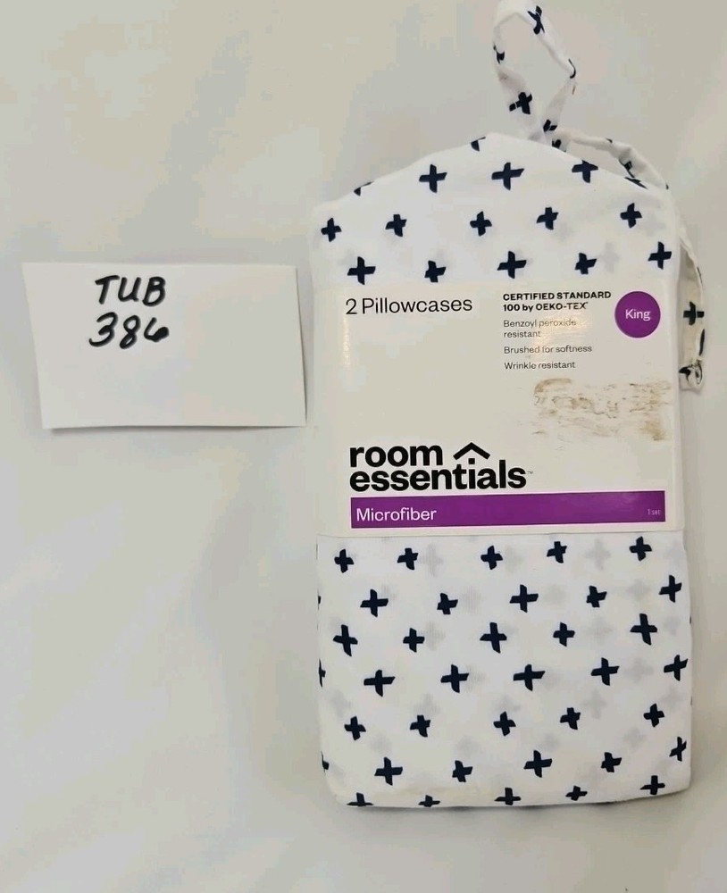 Room Essentials Blue White Microfiber King Size 2 Pack Pillowcases