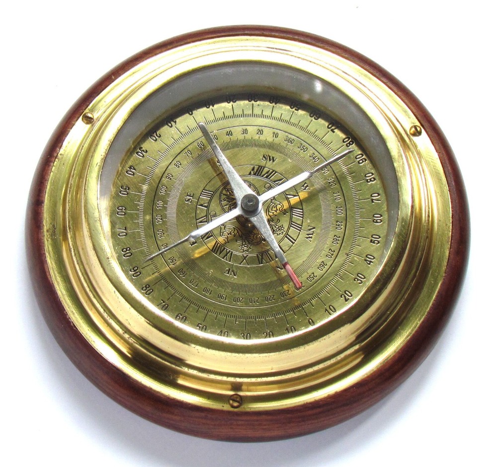Vintage Brass/Wood Compass - Working