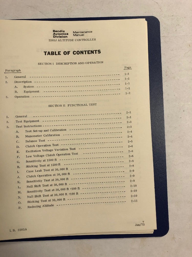 Bendix Altitude Controller 2203J Maintenance Manual -1975-Original
