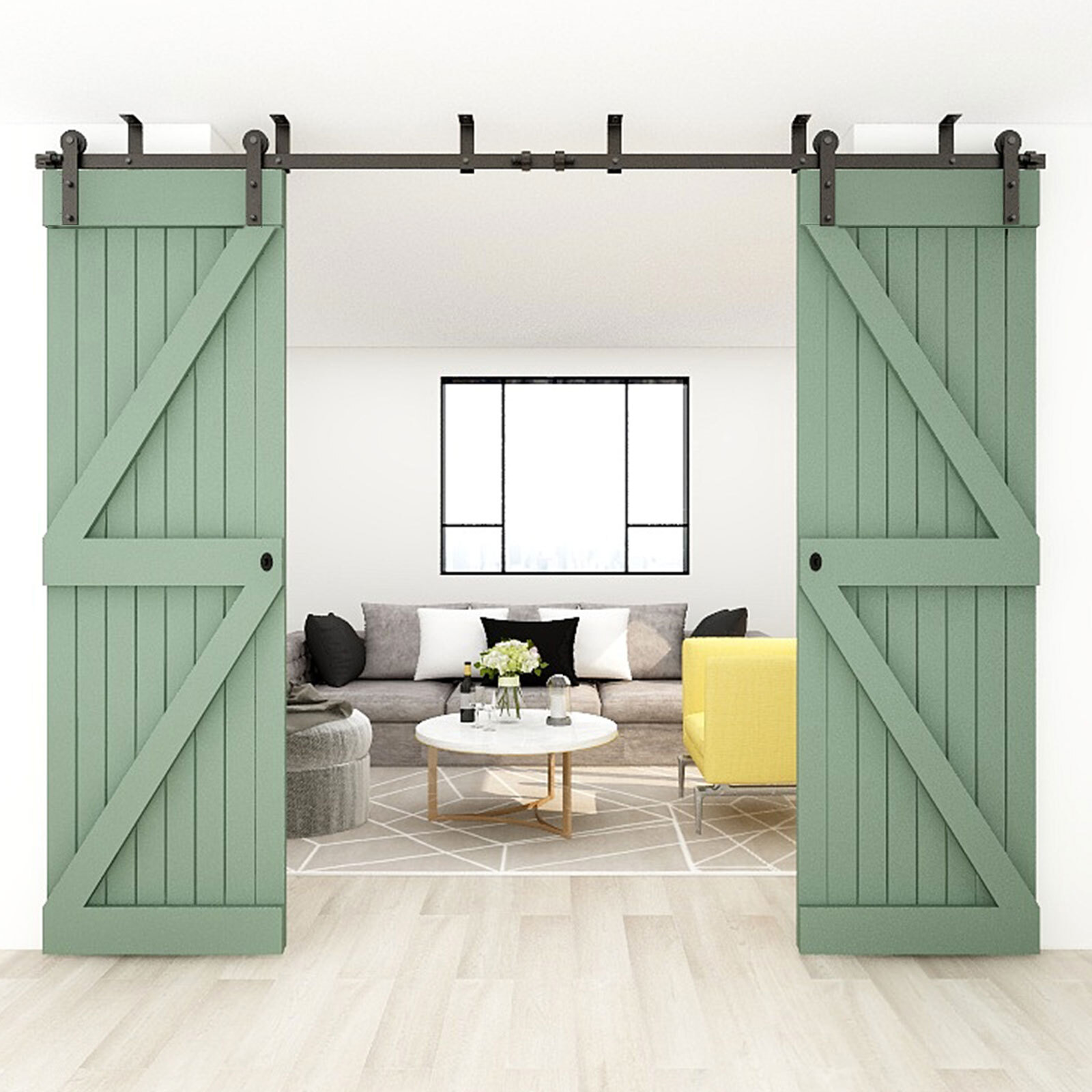 4FT-20FT Sliding Barn Door Hardware Kit Track Roller Closet Ceiling Mount Rail