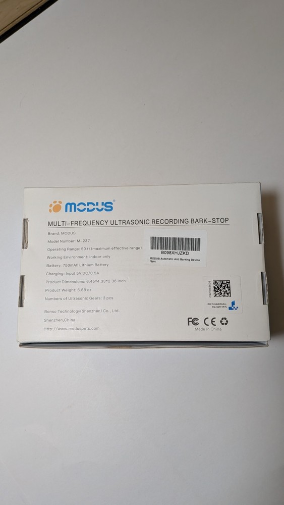 Modus M237 Ultrasonic Bark Control Trainer Open Box