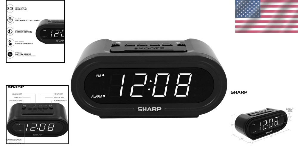 Easy Brightness Adjustment Digital Alarm Clock - Automatic Setup, Modern Design
