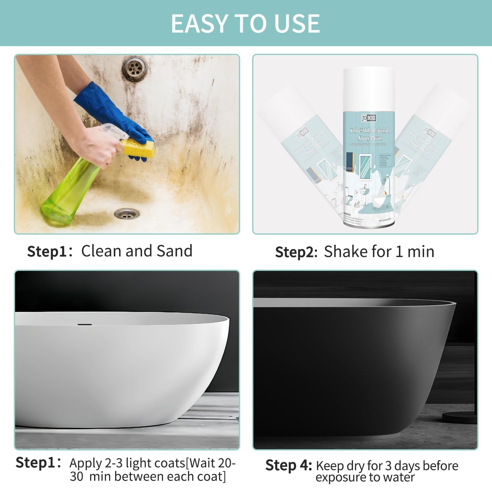 Bathtub and Tiles Paint 16Oz black for Kitchen Countertops washbasin