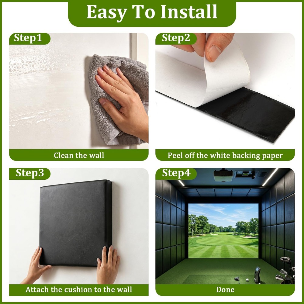 6 Pack Golf Wall Padding 2" Thick Foam Golf Enclosure Padding with Double Sid...