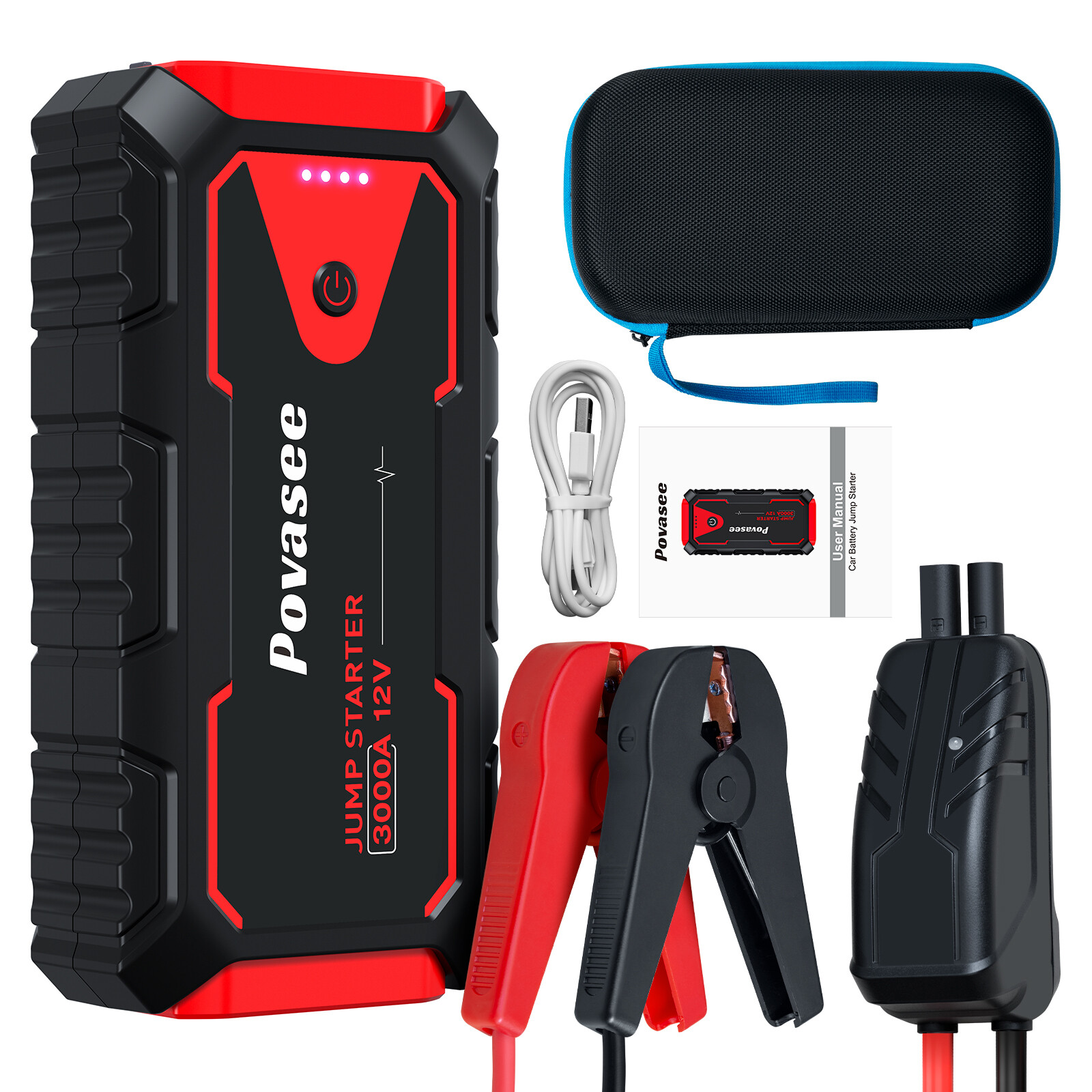 Povasee 3000A Car Jump Starter Booster Jumper Portable Power Bank Battery Charge