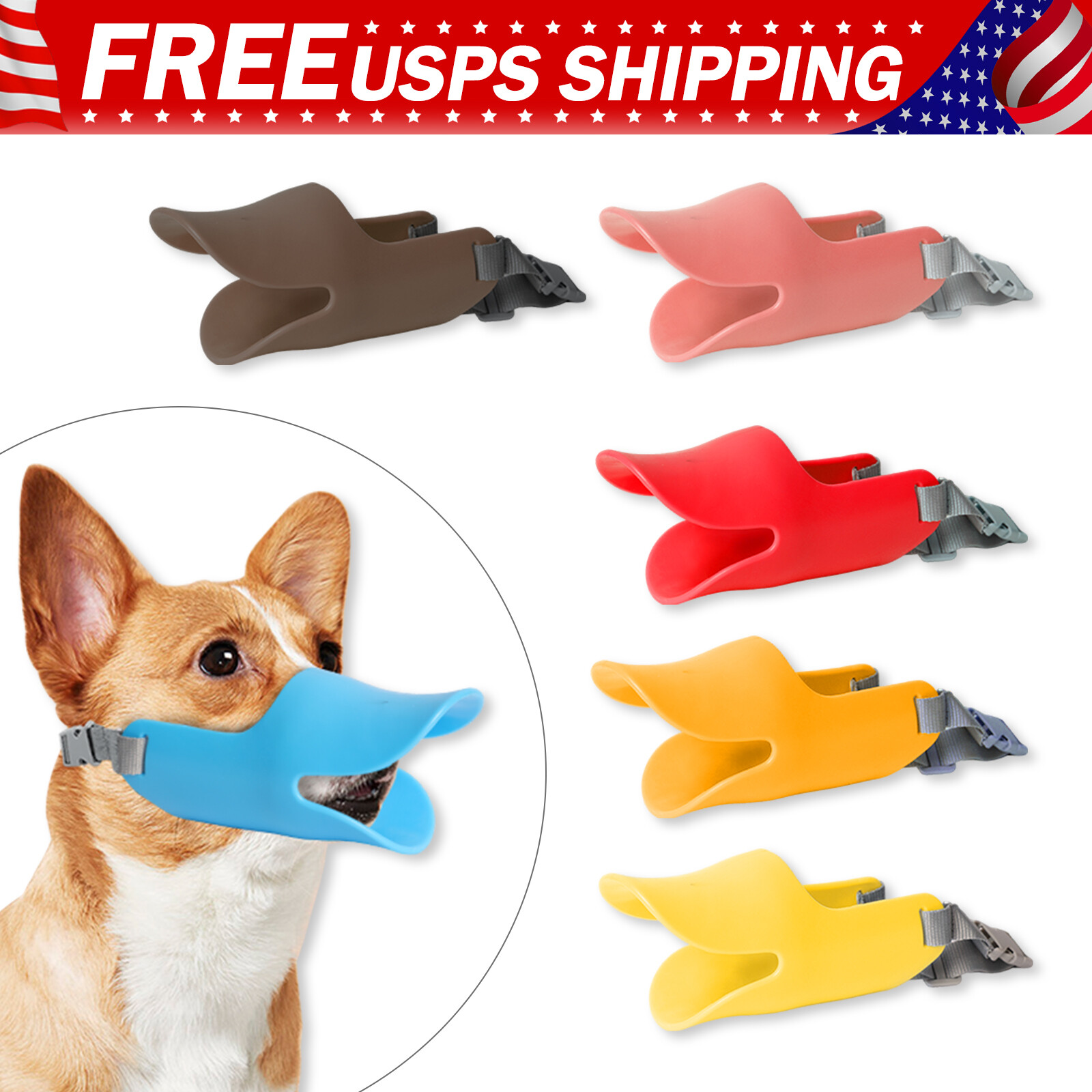 Dog Muzzle Anti Bite Soft Silicone Mouth Cover Adjustable Strap Pet Masks Covers