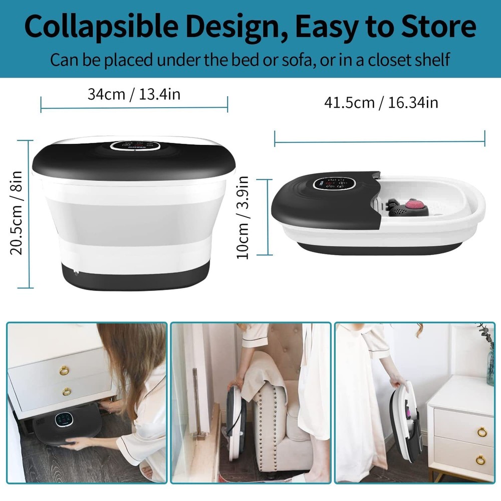 Collapsible Foot Spa Bath with Heat Remote Temperature Control Bubbles (BLACK)