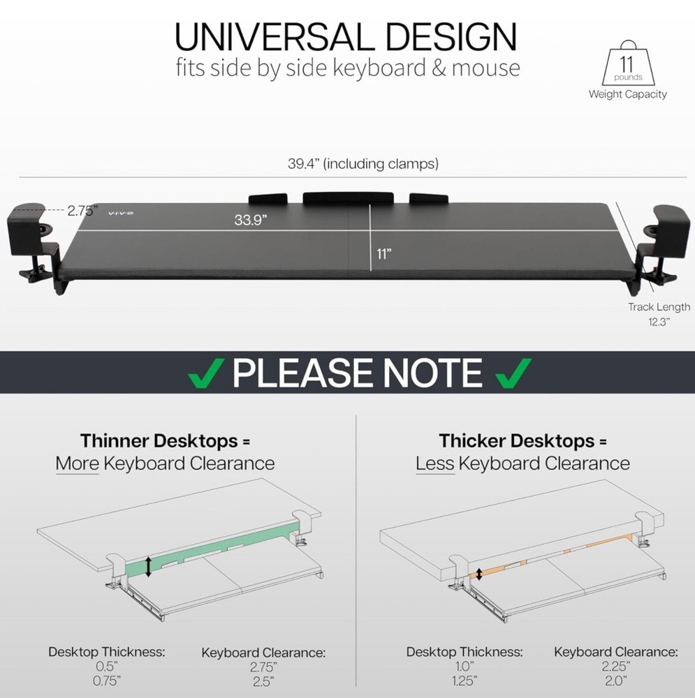 Keyboard Tray Under Desk Pull out Keyboard/Mouse Tray with C Clamp Mount