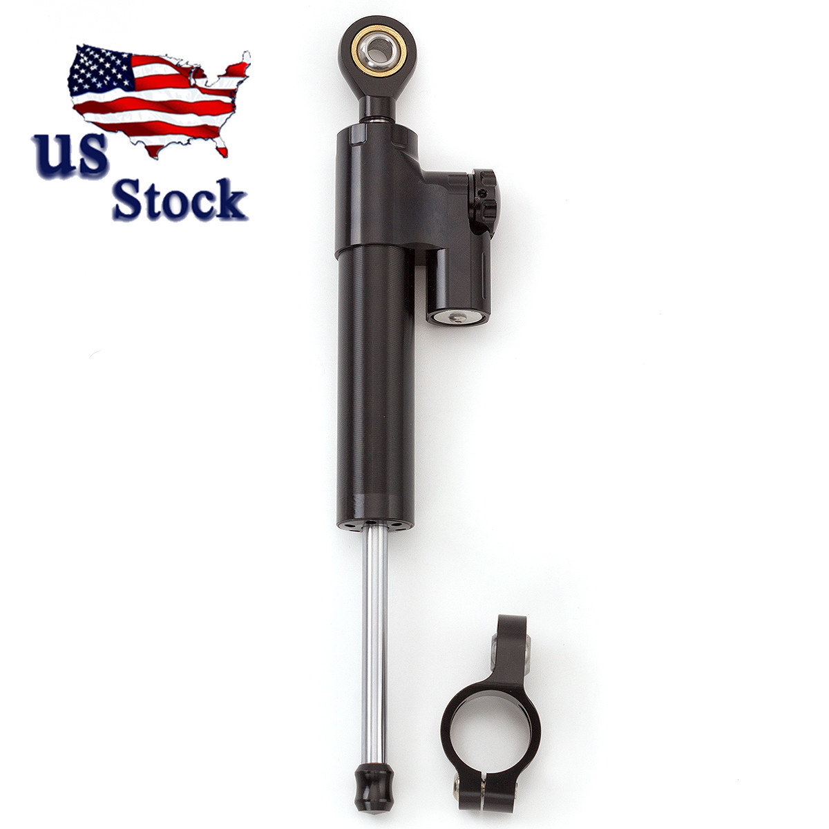 Motorcycle Universal FXCNC Black Adjustable Steering Damper Stabilizer Part