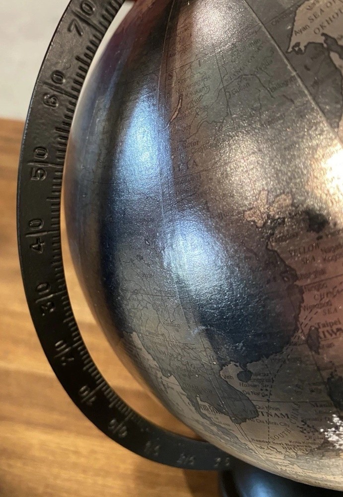 World Globe Table Top Rose Gold/Silver Metallic With Black Base Desk Decor