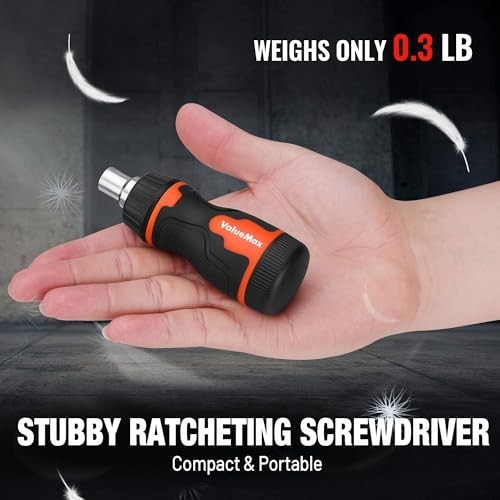 8-in-1 Stubby Ratcheting Screwdriver, Multi-bit Screwdriver, Quick-load