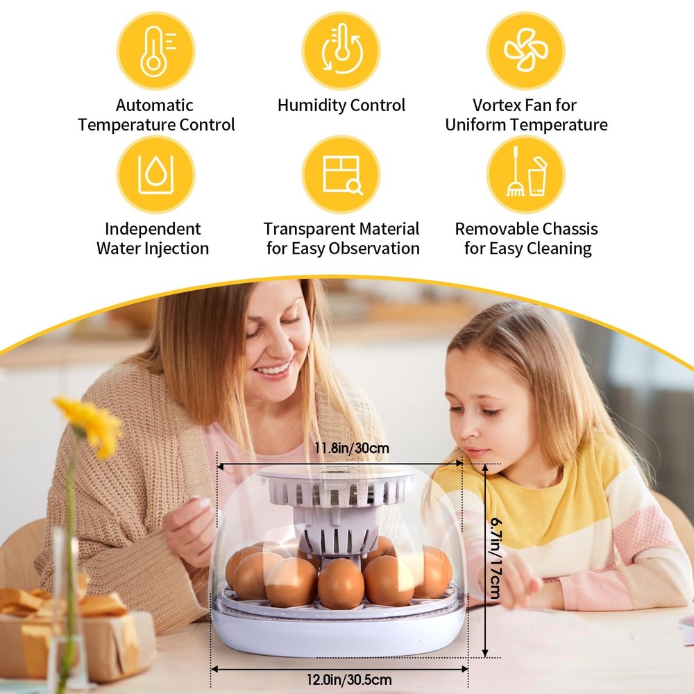 ZEMIRO CHARGE 12 Eggs Incubator for Hatching Eggs with Automatic Egg Turner