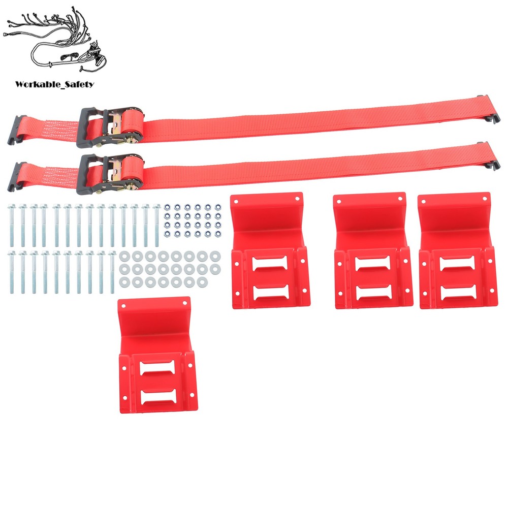 Red E Track Wheel Chock 8ft Red Ratchet Straps Kit For Cargo Securement For UTV