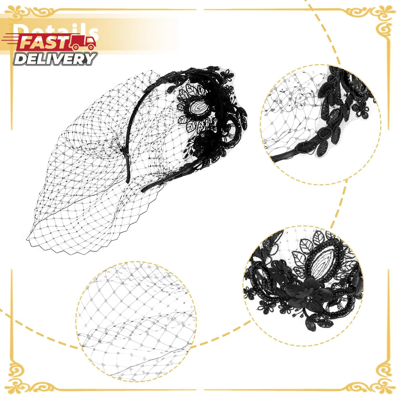 Giantree Black Veils for Women, Black Veil Mesh Veil Headband, Wedding Veil 1920