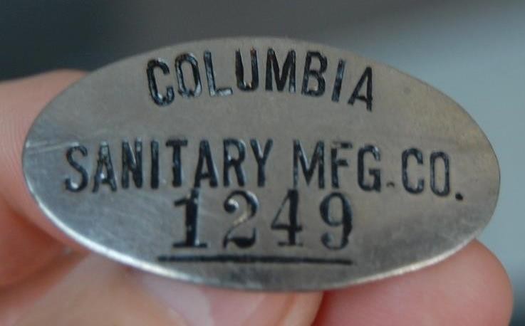 RARE 1920'S LOUISVILLE  KENTUCKY COLUMBIA SANITARY CO. EMPLOYEE BADGE #1249 PIN