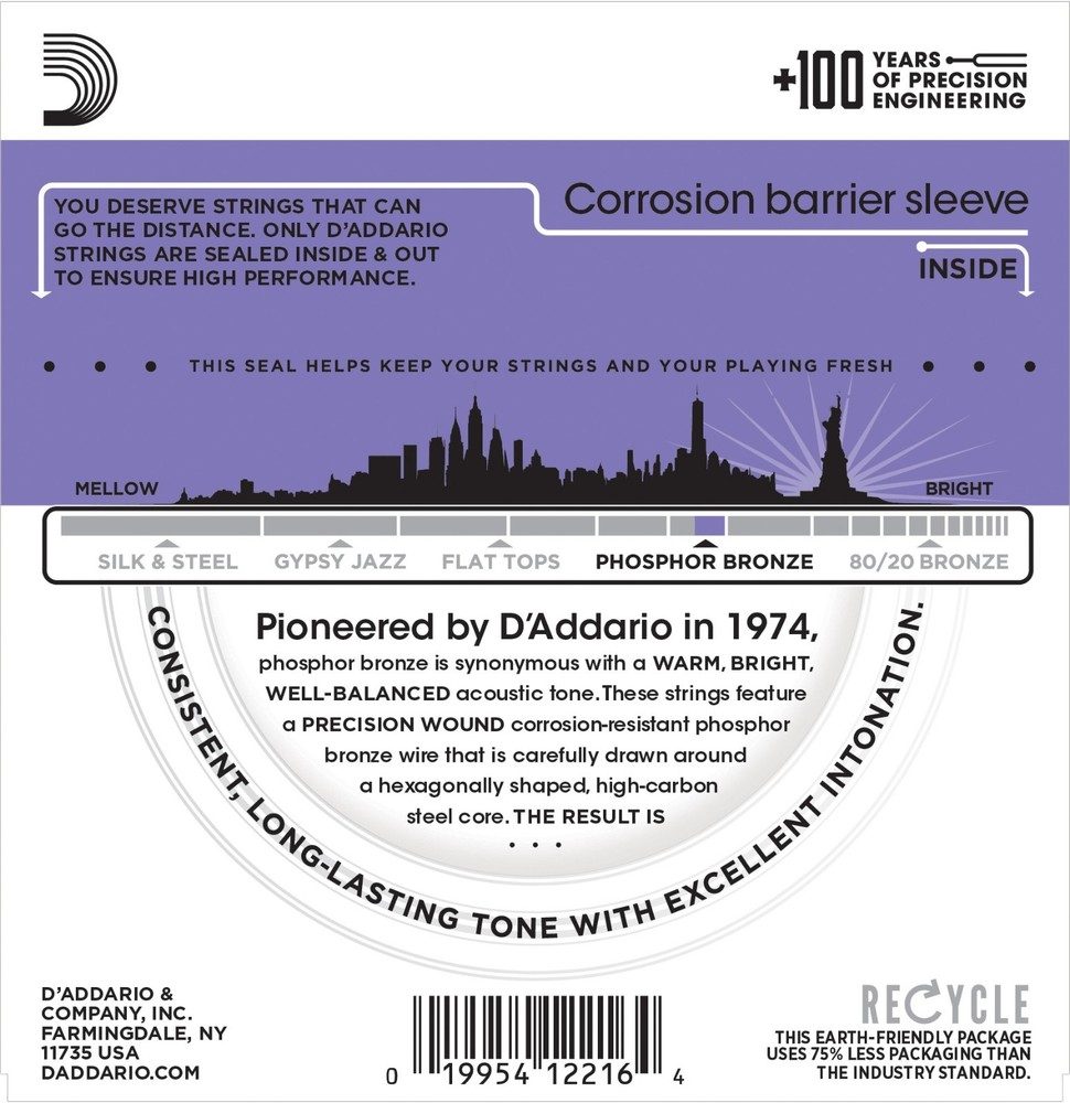 D'Addario EJ26 Acoustic Guitar Strings Phosphor Bronze Custom Light 11-52