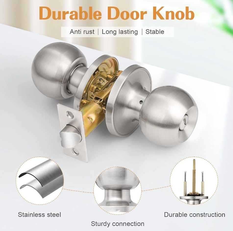 Probrico Privacy Interior Door Knobs Bed and Bath 6 Pack, Brushed Nickel