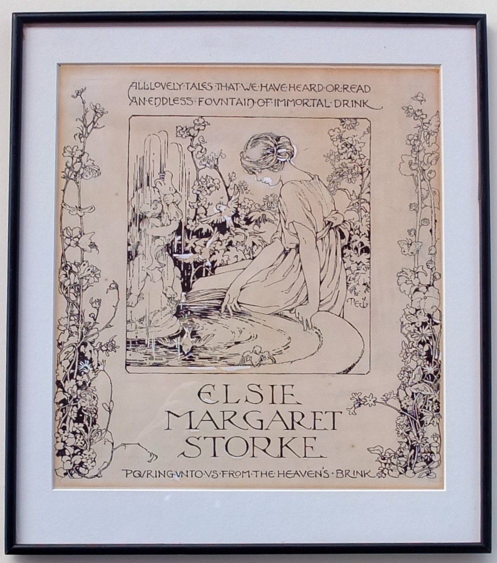 Margaret Ely Webb Original Drawing For Elise Margaret Storke Bookplate In Frame