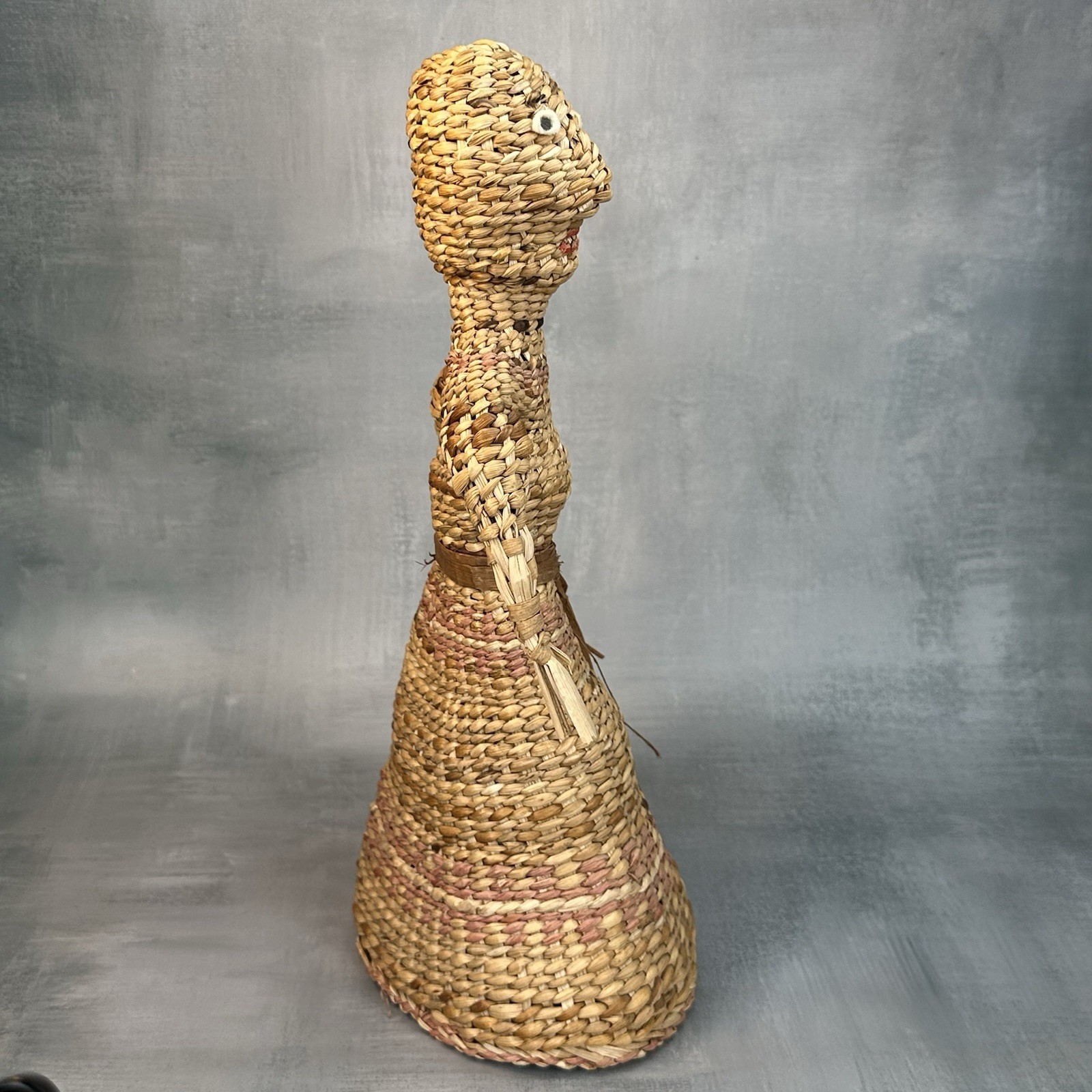 Vintage Native American Skokomish Basketry Basket Doll Woman Dress 13”