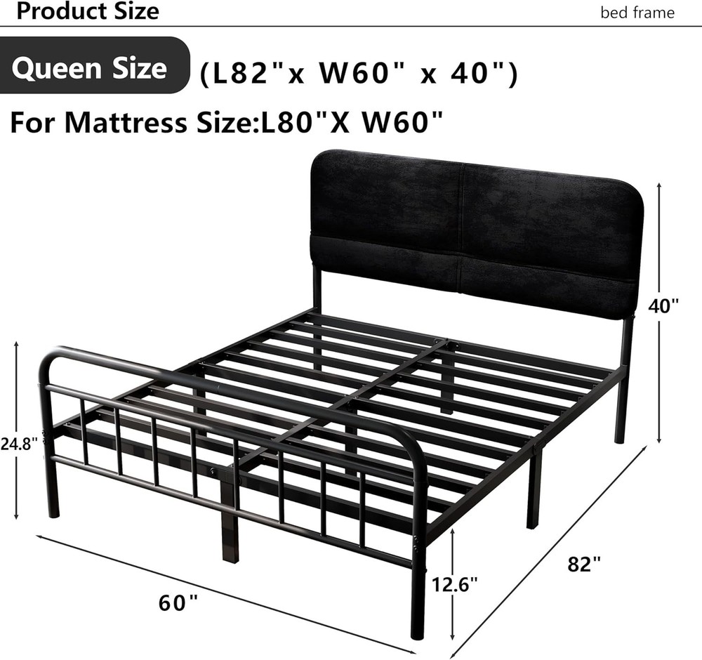 Full Queen Size Upholstered Bed Frame,Metal Platform Bed Frame with Headboard