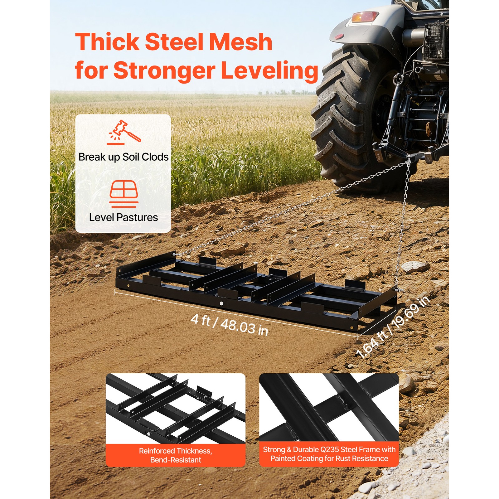 Uimoso Tow-Behind Drag Harrow 48 x 20 in for ATVs, UTVs, and Tractors