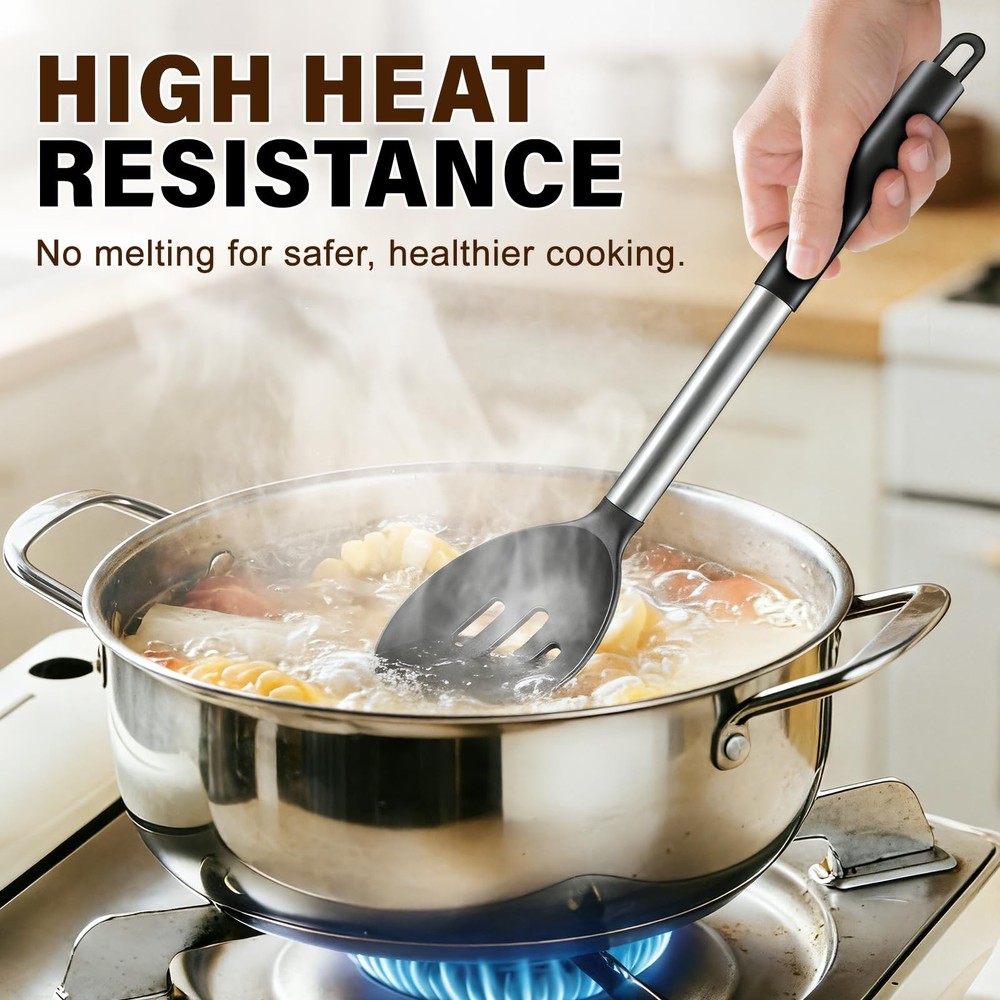 5Pcs Silicone Cooking Utensils Set, Heat Resistant Kitchen Tools Include Soli...
