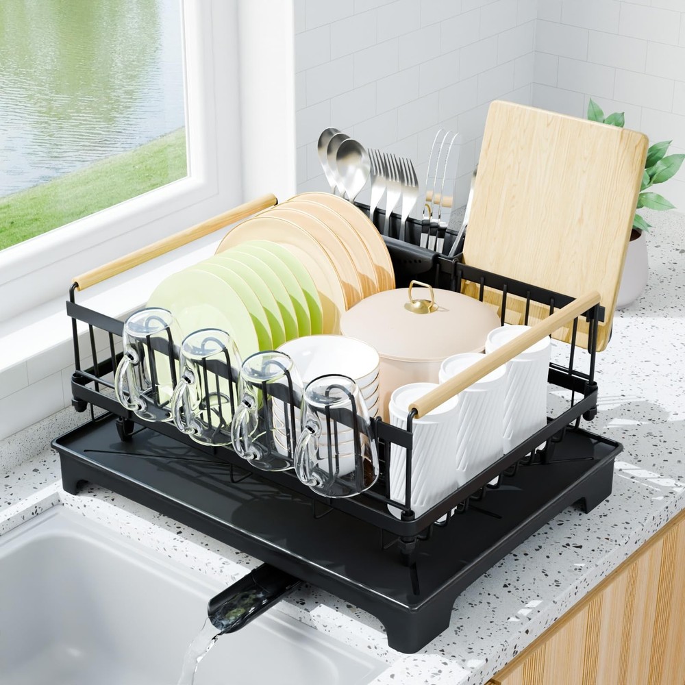 Dish Drying Rack, Drying Rack with Automatic Drainboard, Dish Racks for Kitch...