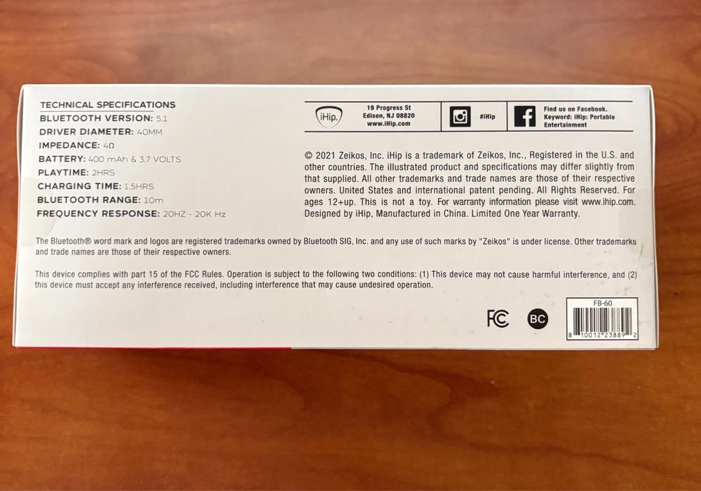 iHip JAMBAR Wireless Bluetooth Speaker Portable Call Answer 30ft Range NIB