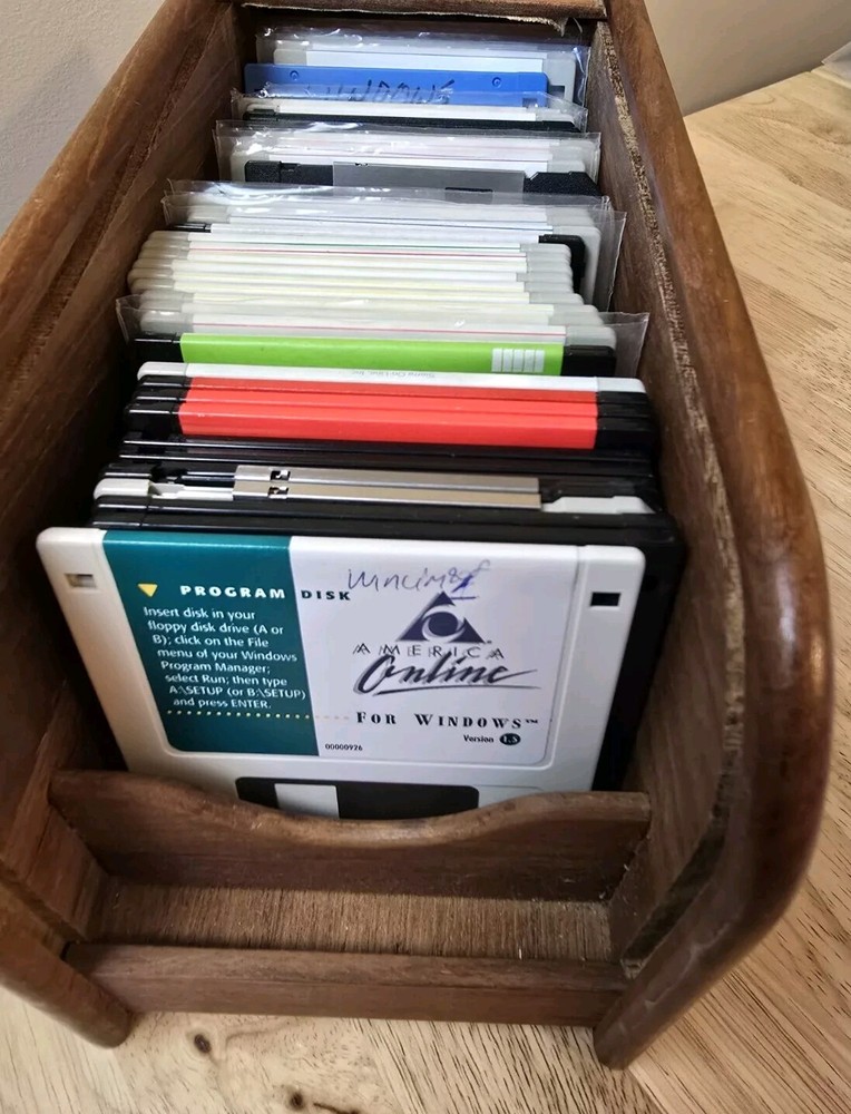VINTAGE MCM TeakTech Rolltop Storage Unit Filled With Various Hard Disk EUC
