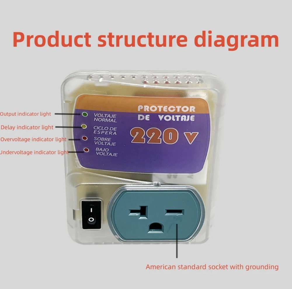US Voltage Power Protector 220V Surge Refrigerator Appliance US Outlets Sockets