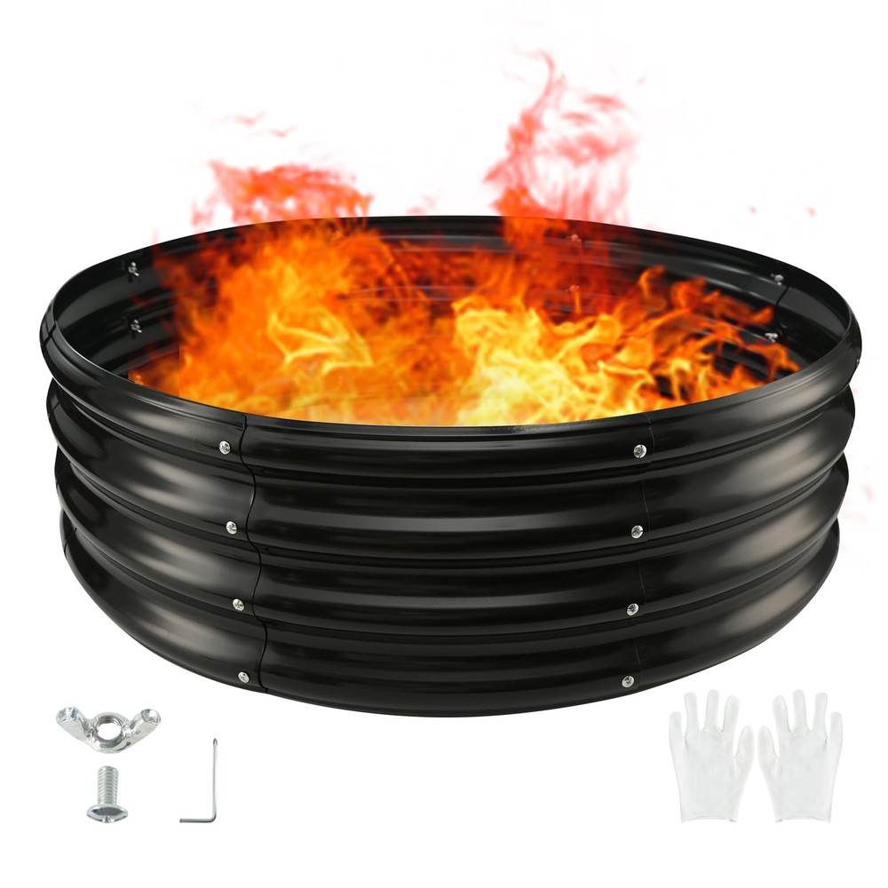60" Round Galvanized Steel Fire Ring Pit for Backyard,Camping,Bonfire; Round ...