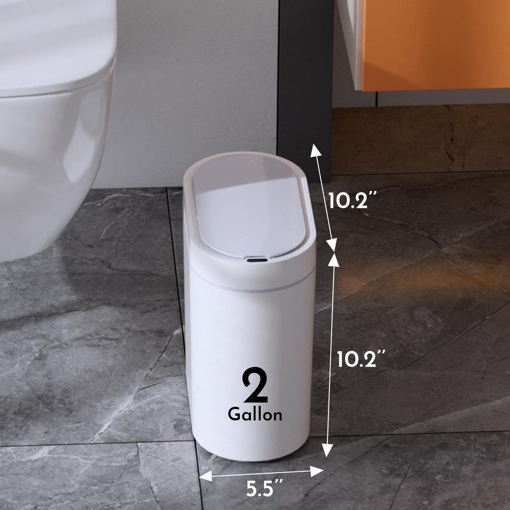 SYNCVIBE Bathroom Trash Can with Lid 2 Gallon Slim Motion Sensor Garbage Can ...