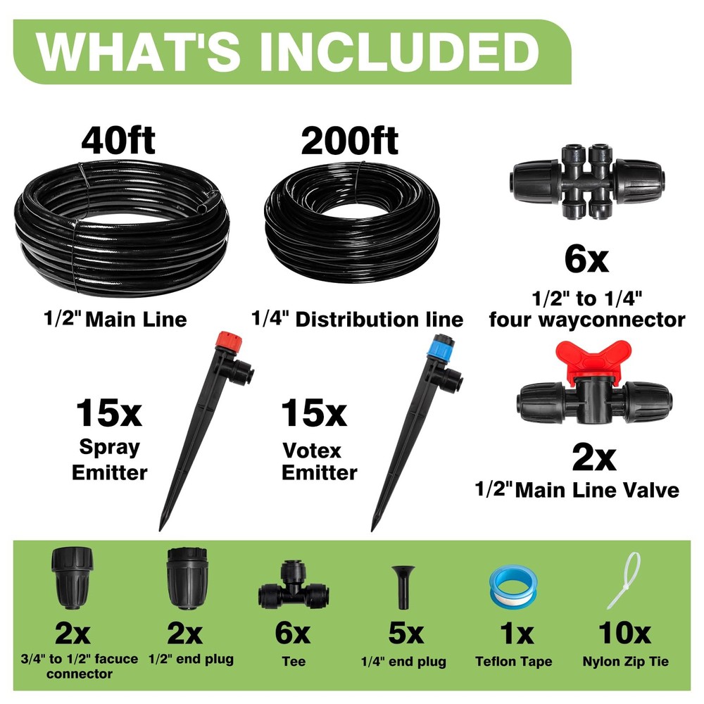 Maotong 240FT Drip Irrigation System Kit Quick-Connect Automatic Garden Water