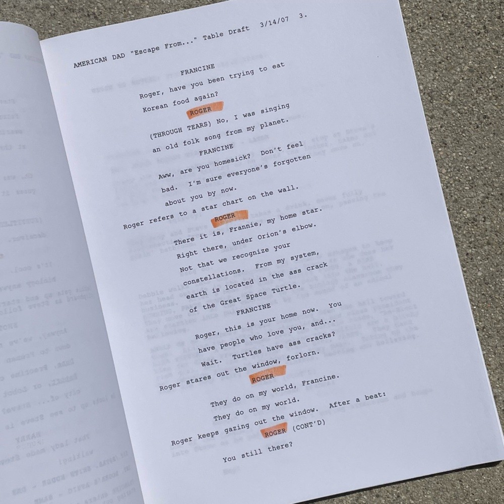 American Dad SETH MACFARLANE Used Stan Roger 2007 Production Table Draft Script