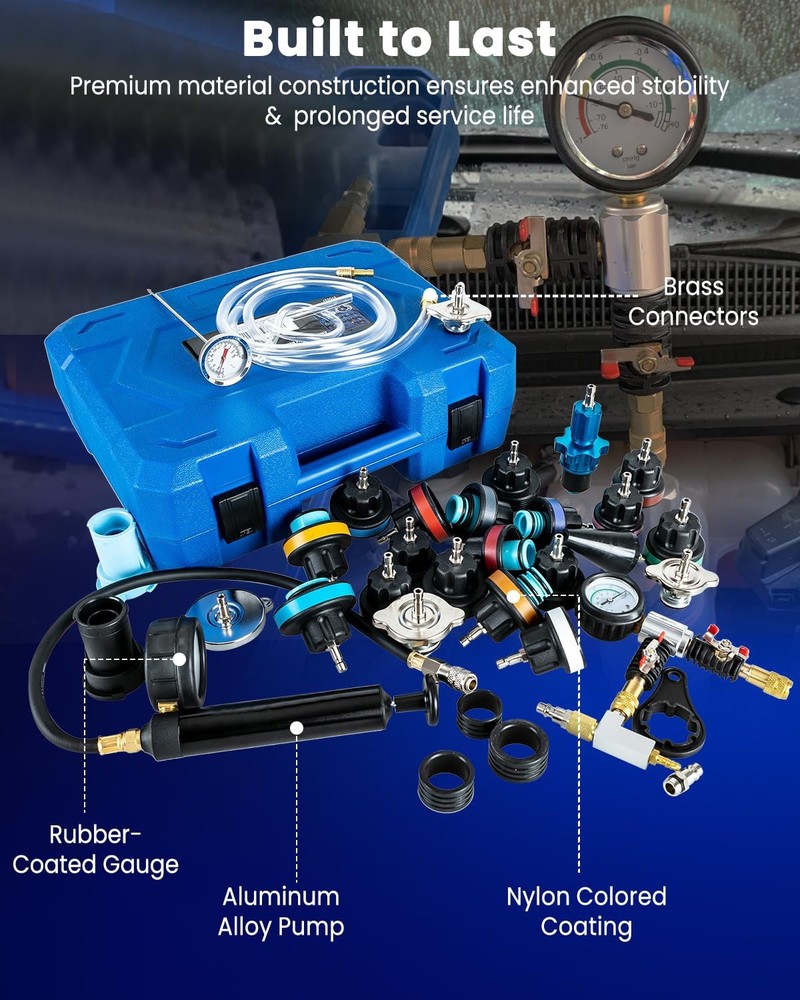 34PCS Universal Radiator Pressure Tester Kit Coolant Vacuum Refill Kit System