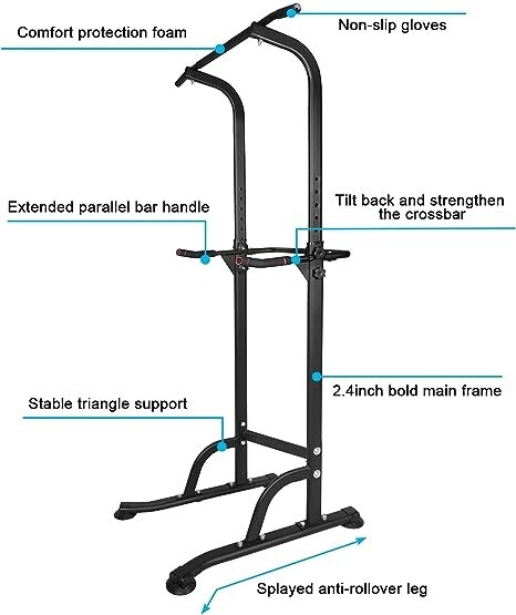 Power Tower Workout Dip Station Pull Up Bar, Height Adjustable Multi-Function