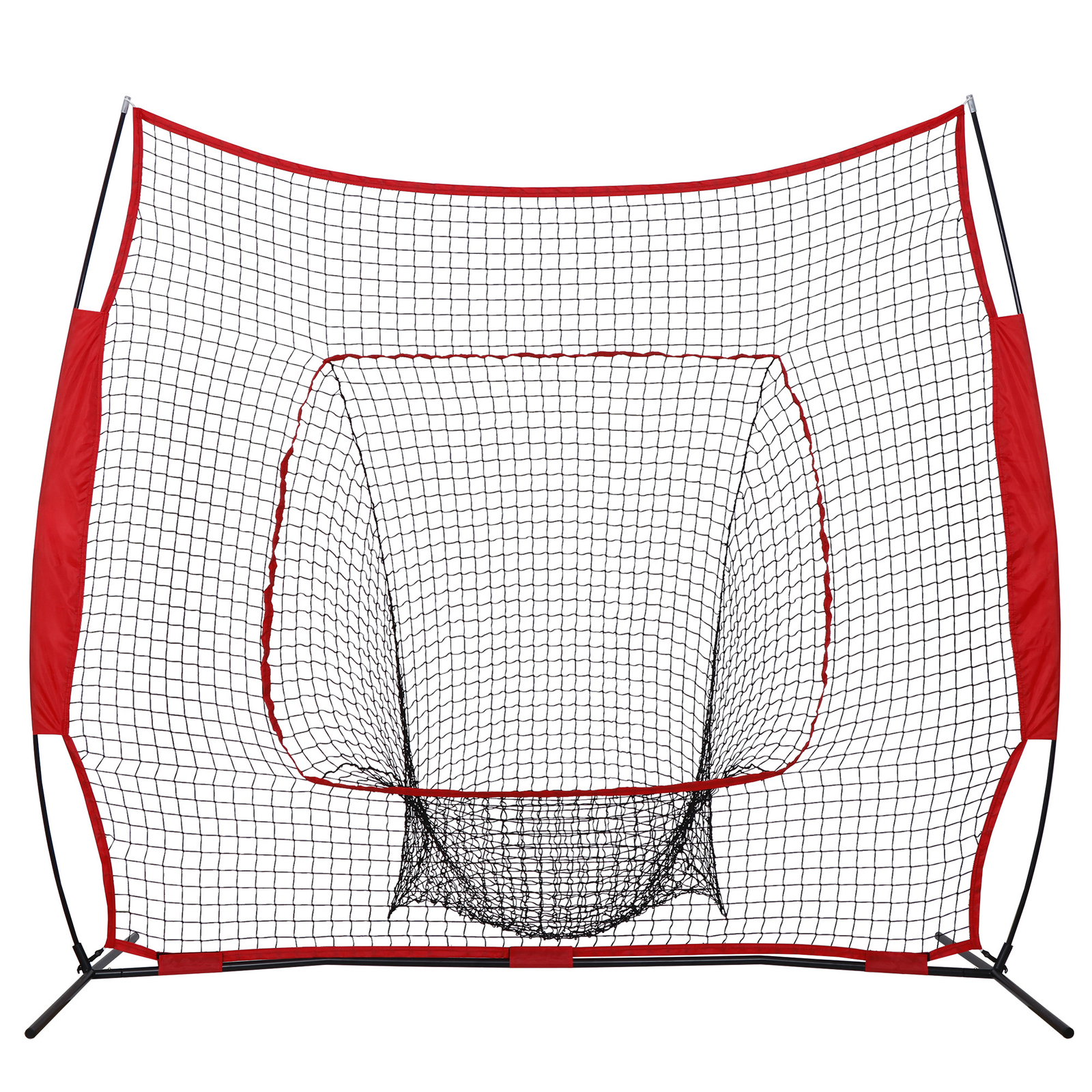 7'×7' Softball Baseball Practice Net Hitting Batting Net Bow Frame with Bag