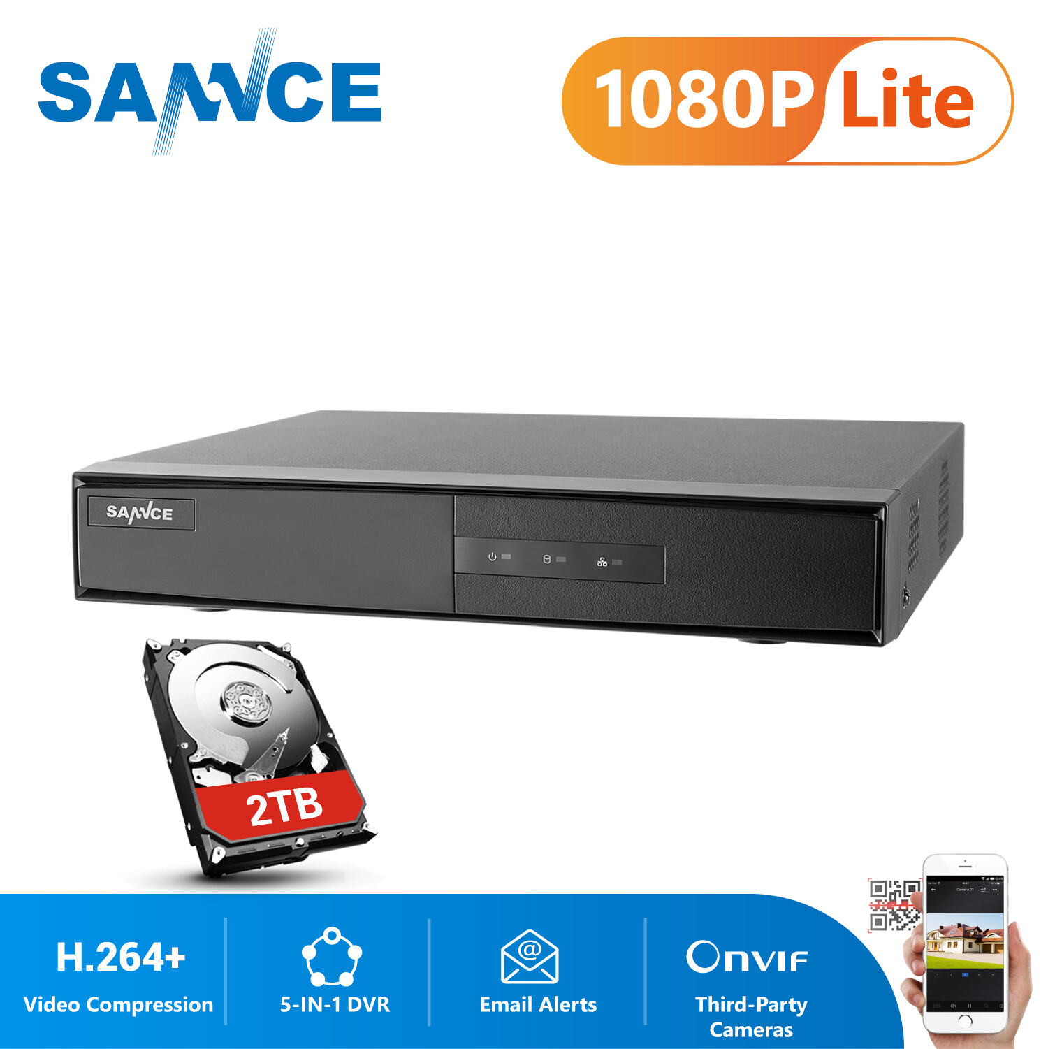 SANNCE 16CH/ 8CH/ 4CH HD 5IN1 1080P DVR Video Recorder for CCTV Camera Kit 0-2TB