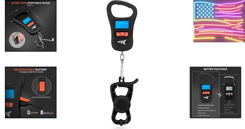 ToughTide Fishing Scale, USB Charging, 65lb Capacity, Ultra-Thin Digital Fish...