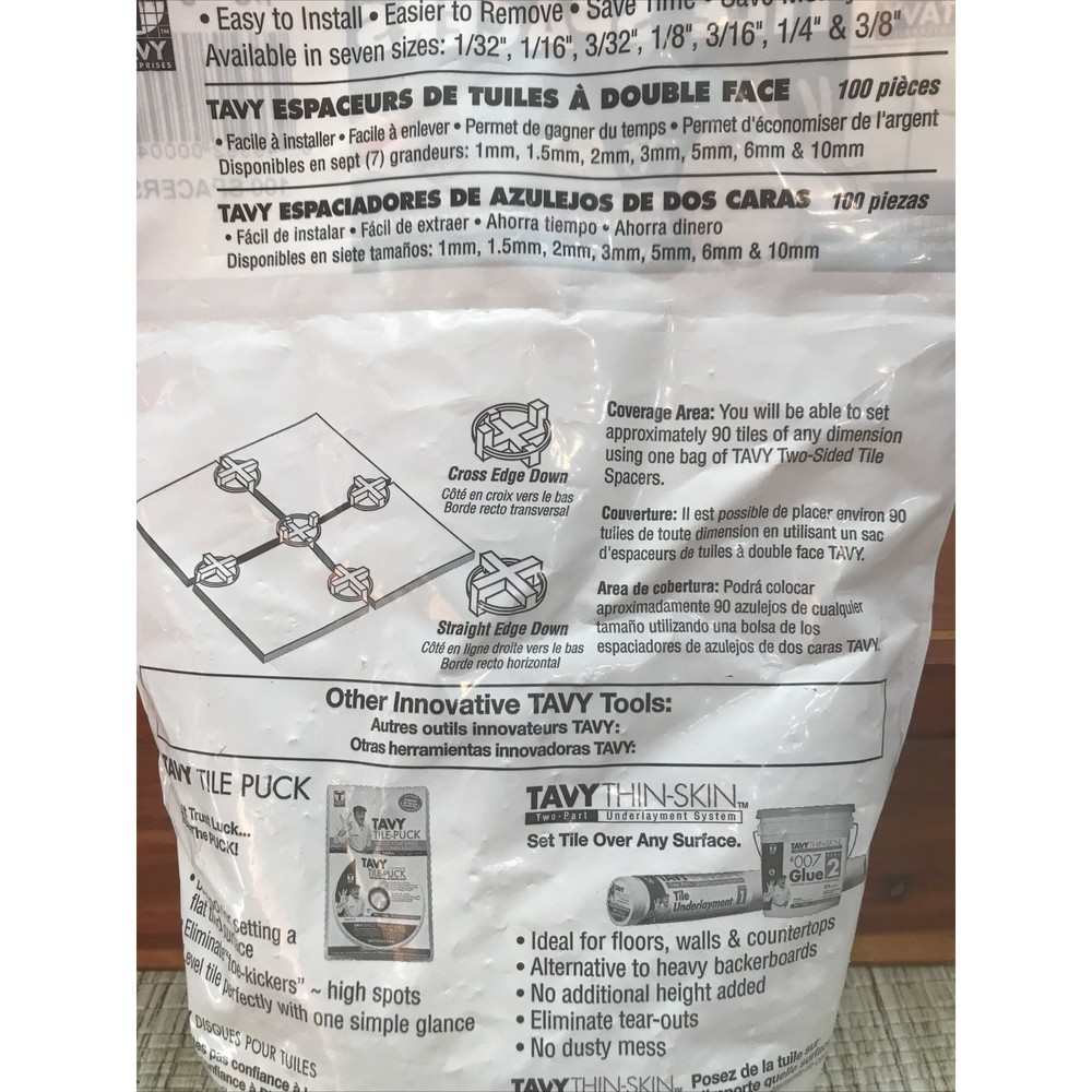 Tavy Two Sided Tile Spacers 1/8 Inch 3mm 100 Count for Tiling Projects